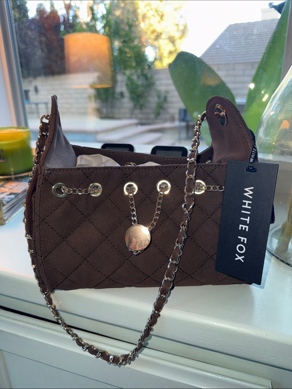 NWT WHITE FOX FAUX SUEDE QUILTED PURSE